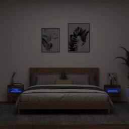 Berkfield Home TV Wall Cabinets with LED Lights 2 pcs Smoked Oak 40x30x40 cm in Brown - Size: 40 x 30 x 40 cm - thumbnail 3