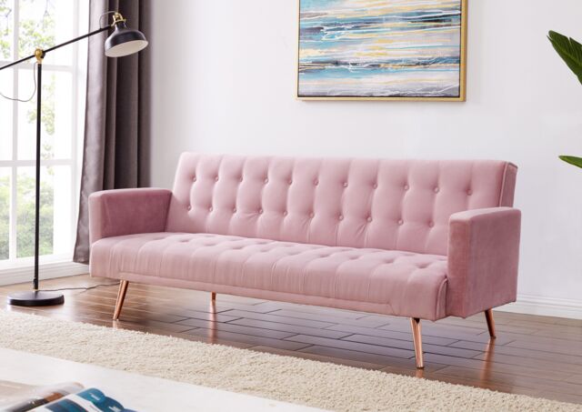 Home Detail Windsor Velvet Sofa Bed With Tufted Detail & Rose Gold Legs in Pink - image 1