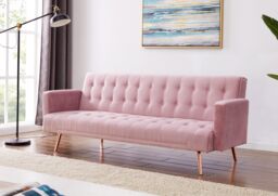 Home Detail Windsor Velvet Sofa Bed With Tufted Detail & Rose Gold Legs in Pink - thumbnail 1