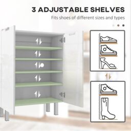 HOMCOM Shoe Storage Cabinet with Soft-Close Hinges & Adjust Shelves, High Gloss in White - thumbnail 4