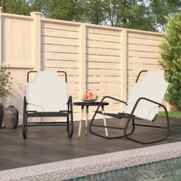 Berkfield Home Rocking Sun Loungers 2 pcs Cream Steel & Textilene - thumbnail 2