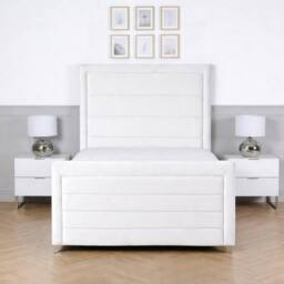 Living Comfort Bedz Selena Plush Velvet Upholstered Bed Slatted Base with 48Inch Headboard in White - Size: Super King - thumbnail 2