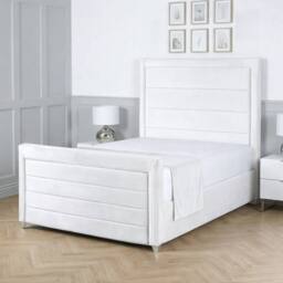Living Comfort Bedz Selena Plush Velvet Upholstered Bed Slatted Base with 48Inch Headboard in White - Size: Super King