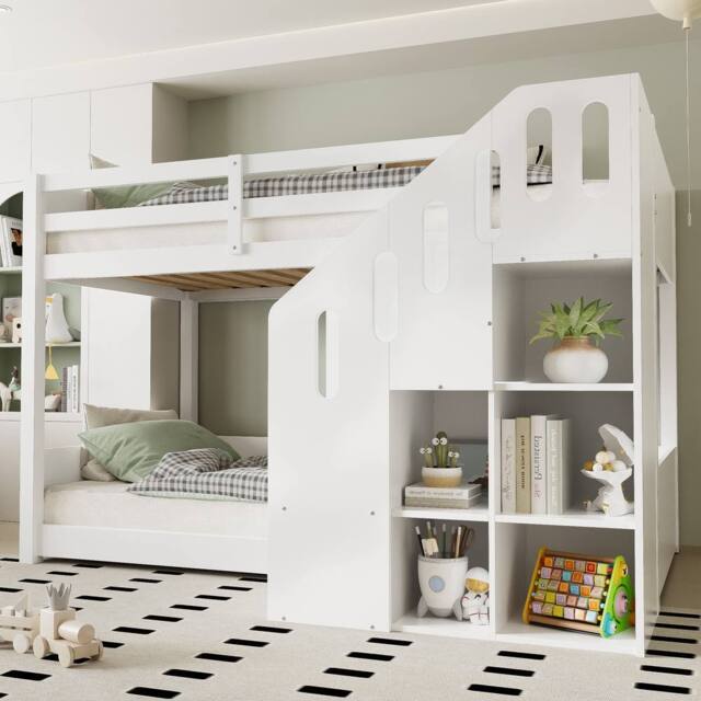 BTM White 3ft Kids Bunk Bed with Stairs & Storage - 2 Single Beds - image 1