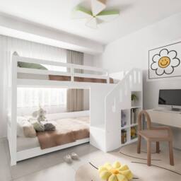 BTM White 3ft Kids Bunk Bed with Stairs & Storage - 2 Single Beds - thumbnail 4