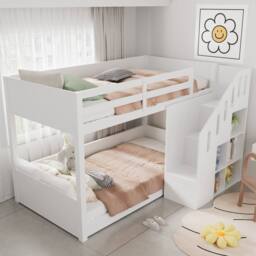 BTM White 3ft Kids Bunk Bed with Stairs & Storage - 2 Single Beds - thumbnail 3