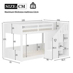BTM White 3ft Kids Bunk Bed with Stairs & Storage - 2 Single Beds - thumbnail 8