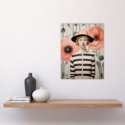 "Artery8 Wall Art Print Call me Poppy Magic Realism Oil Painting Pastel Colour Pink Green Young Woman Retro Floral Portrait Poster - Size: W18"" x H24""" - thumbnail 4