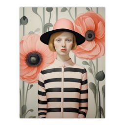 "Artery8 Wall Art Print Call me Poppy Magic Realism Oil Painting Pastel Colour Pink Green Young Woman Retro Floral Portrait Poster - Size: W18"" x H24""" - thumbnail 1
