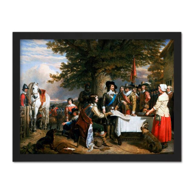 "Artery8 Wall Art Print Landseer Eve Battle Edge Hill Civil War Painting Large Framed Wall Décor Art in Light Oak - Size: W18"" x H24""" - image 1