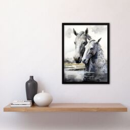 "Artery8 Wall Art Print The Kelpies Reimagined Watercolour Artwork Myth Legend Scotland Celtic Art Framed in Black - Size: W12"" x H16""" - thumbnail 4