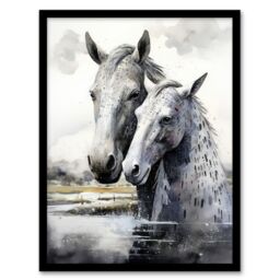 "Artery8 Wall Art Print The Kelpies Reimagined Watercolour Artwork Myth Legend Scotland Celtic Art Framed in Black - Size: W12"" x H16""" - thumbnail 1