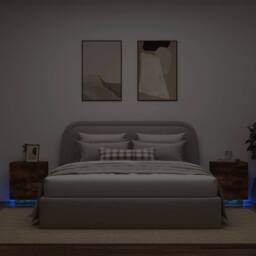 Berkfield Home Bedside Cabinets with LED Lights 2 pcs Smoked Oak Engineered Wood in Brown - thumbnail 2