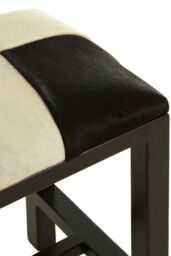 Orsina Black & White Leather Stool, Natural Teak Wood Bar Stool, Black Finished Seat, Leather Seat For Outdoor Patio - thumbnail 5