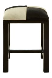 Orsina Black & White Leather Stool, Natural Teak Wood Bar Stool, Black Finished Seat, Leather Seat For Outdoor Patio - thumbnail 2