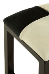 Orsina Black & White Leather Stool, Natural Teak Wood Bar Stool, Black Finished Seat, Leather Seat For Outdoor Patio - thumbnail 4