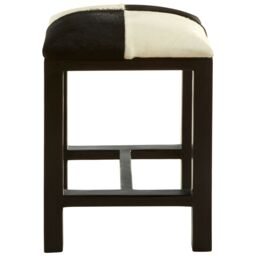 Orsina Black & White Leather Stool, Natural Teak Wood Bar Stool, Black Finished Seat, Leather Seat For Outdoor Patio - thumbnail 3