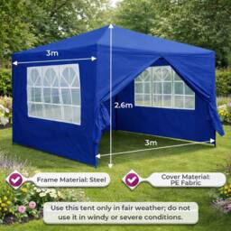 Neo 3Mx3M Light Weight Gazebo Waterproof Party Tent Marquee & Side Walls in Blue - thumbnail 6