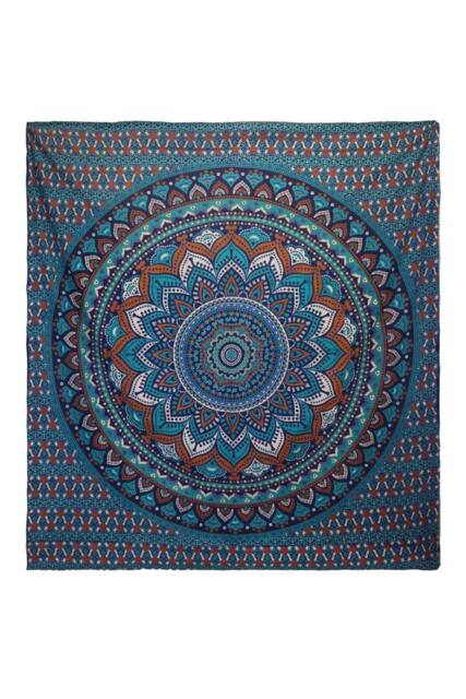 KDMD Double Cotton Bedspread & Wall Hanging - Turquoise Mandala Art - image 1