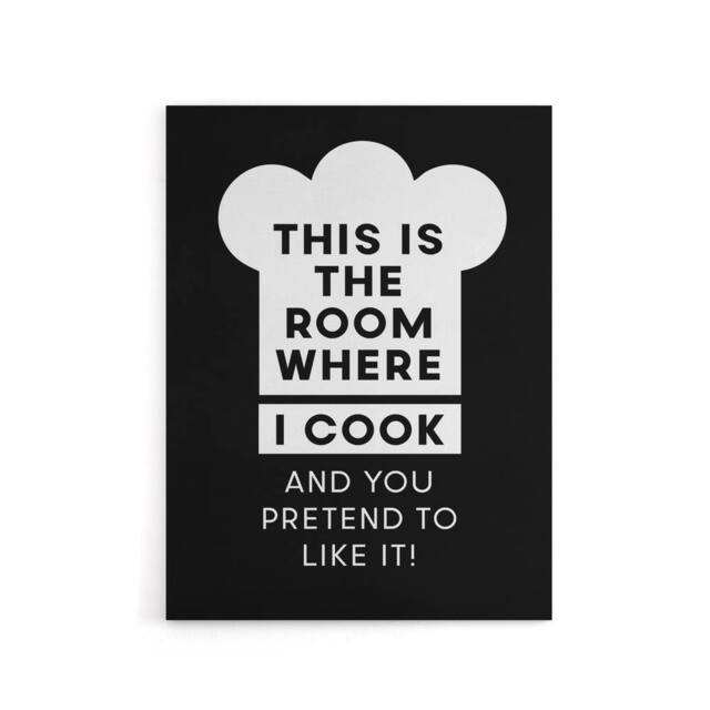 "Artery8 This Is Where I Cook Chef Hat Funny Cheeky Canvas Wall Art Print in Black - Size: W12"" x H16""" - image 1