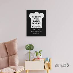 "Artery8 This Is Where I Cook Chef Hat Funny Cheeky Canvas Wall Art Print in Black - Size: W12"" x H16""" - thumbnail 3