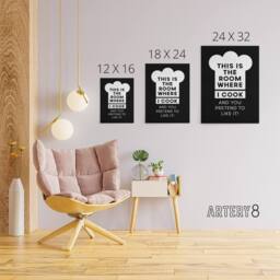 "Artery8 This Is Where I Cook Chef Hat Funny Cheeky Canvas Wall Art Print in Black - Size: W12"" x H16""" - thumbnail 4