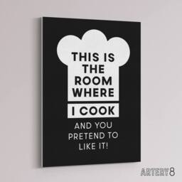"Artery8 This Is Where I Cook Chef Hat Funny Cheeky Canvas Wall Art Print in Black - Size: W12"" x H16""" - thumbnail 2