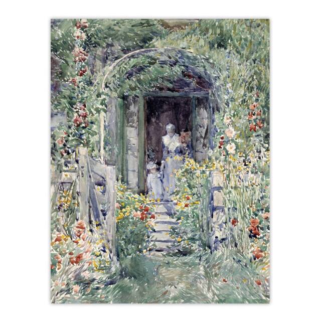 "Artery8 The Garden In Its Glory Floral Painting Hassam Wall Art Poster Print in Green - Size: W24"" x H32""" - image 1