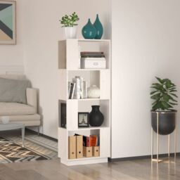 Berkfield Home Book Cabinet/Room Divider White 51x25x132 cm Solid Wood Pine - Size: 51 x 25 x 132 cm - thumbnail 1