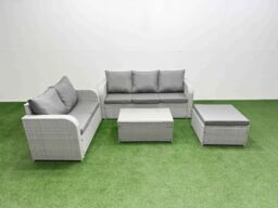 Fimous 6 Seater PE Rattan Wicker Garden Furniture Patio Conservatory Sofa Set with Rectangular Coffee Table 3 Seater Sofa Love Sofa Big Footstool - thumbnail 1