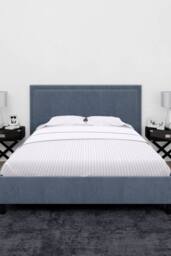 Neel Blue 300TC Cotton Fitted Sheet, White Satin Stripe, Super King, 180x200x30cm - Size: Super King