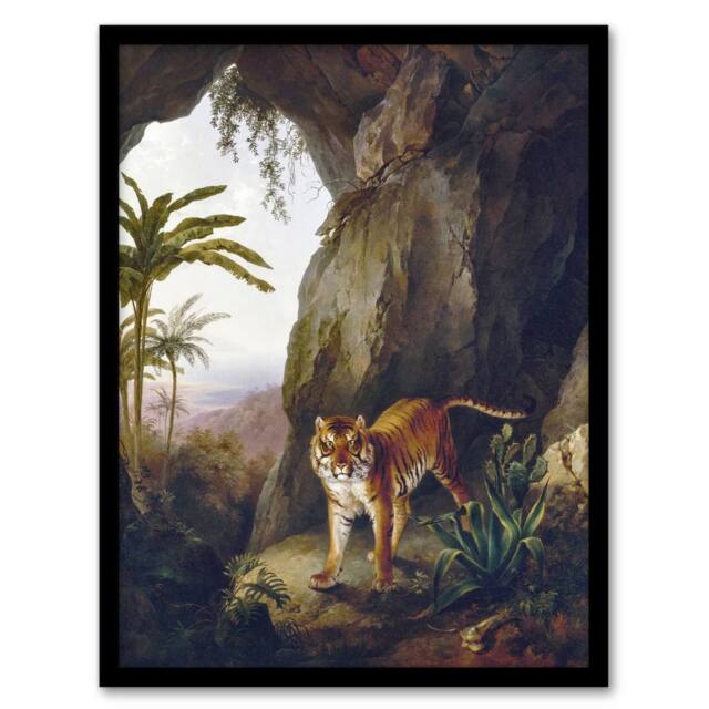 "Artery8 Tiger in Cave Big Cat Oil Painting Agasse Framed Wall Art Print - Size: W12"" x H16""" - image 1