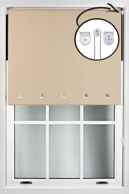 Furnished Cappuccino Blackout Roller Blind with Chrome Square Eyelets & Metal Fittings in Beige - Size: 180 cm width x 165 cm drop - image 1