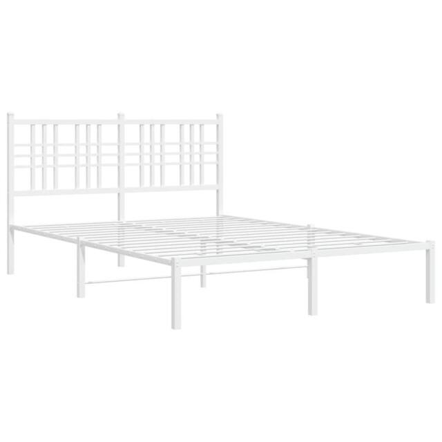 Berkfield Home Metal Bed Frame without Mattress with Headboard White 140x200cm - Size: 140x200 cm - image 1