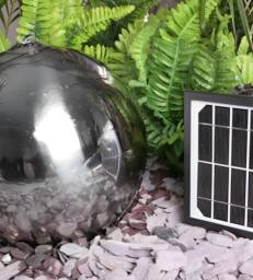 Primrose Solar Sphere Stainless Steel Water Feature Lights Outdoor H45cm in Metallic Silver - thumbnail 2