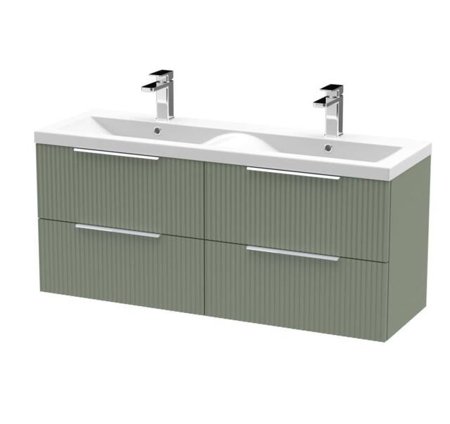 Balterley Tixall 4 Drawer Vanity Unit with Double Basin, Satin Green, 1200mm in Green - image 1