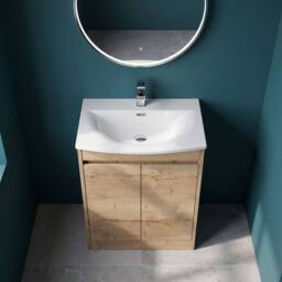 Balterley Chartley 2 Door Vanity Unit, Curved Basin, 600mm, Autumn Oak in Brown - thumbnail 3