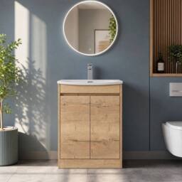 Balterley Chartley 2 Door Vanity Unit, Curved Basin, 600mm, Autumn Oak in Brown - thumbnail 6