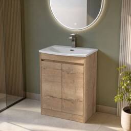Balterley Chartley 2 Door Vanity Unit, Curved Basin, 600mm, Autumn Oak in Brown - thumbnail 4