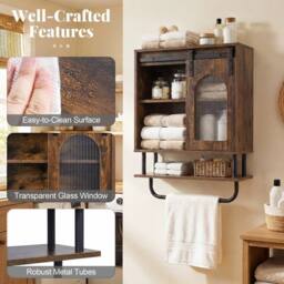 EONLION Bathroom Wall Cabinet Industrial in Brown - thumbnail 3