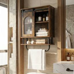 EONLION Bathroom Wall Cabinet Industrial in Brown - thumbnail 1