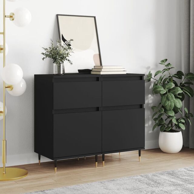Berkfield Home Sideboards 2 pcs Black 40x35x70 cm Engineered Wood - Size: 40 x 35 x 70 cm - image 1