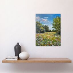 "Artery8 Summer Wildflower Meadow Landscape Summer Oil Wall Art Print in Green - Size: W18"" x H24""" - thumbnail 4