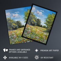 "Artery8 Summer Wildflower Meadow Landscape Summer Oil Wall Art Print in Green - Size: W18"" x H24""" - thumbnail 2