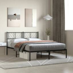 Berkfield Home Metal Bed Frame with Headboard Black 160x200 cm - thumbnail 2
