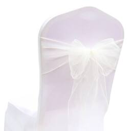 VOGREX White 25pcs Organza Sashes Chair Cover Fuller Bow Ribbon - thumbnail 1