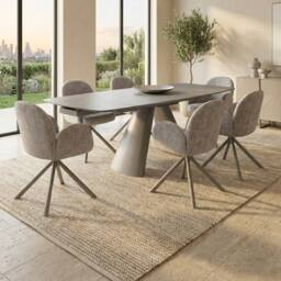 HOME LUXE INTERIOR Gstaad Grey Ceramic Extending Dining Set 6 Swivel Chairs 160-240cm - thumbnail 2