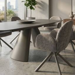 HOME LUXE INTERIOR Gstaad Grey Ceramic Extending Dining Set 6 Swivel Chairs 160-240cm - thumbnail 8