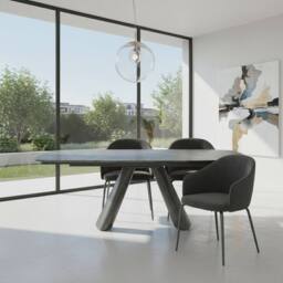 HOME LUXE INTERIOR Gstaad Grey Ceramic Extending Dining Set 6 Swivel Chairs 160-240cm - thumbnail 3