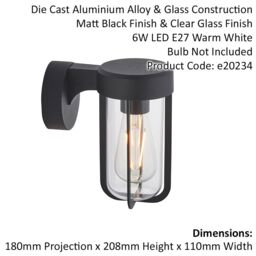Loops Matt Black Outdoor Wall Light with Clear Glass Shade - IP44 Rated - LED Bulb - thumbnail 2